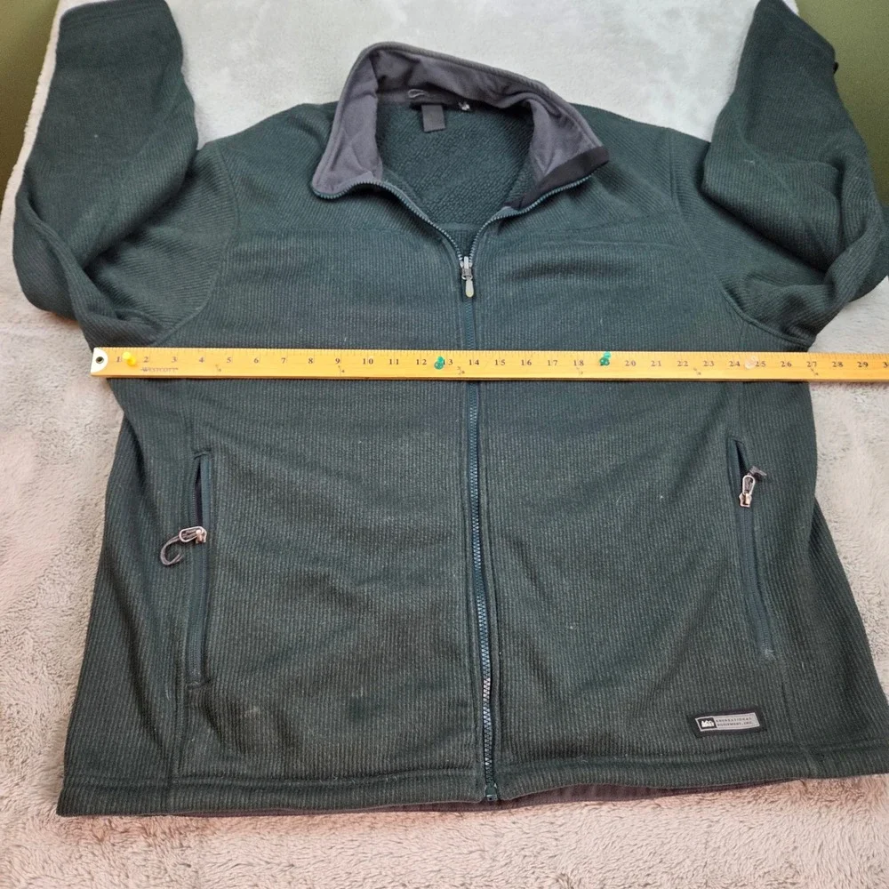 REI Polartec Fleece Jacket Mens XL Full Zip Ribbed Texture Hiking Green Outdoor